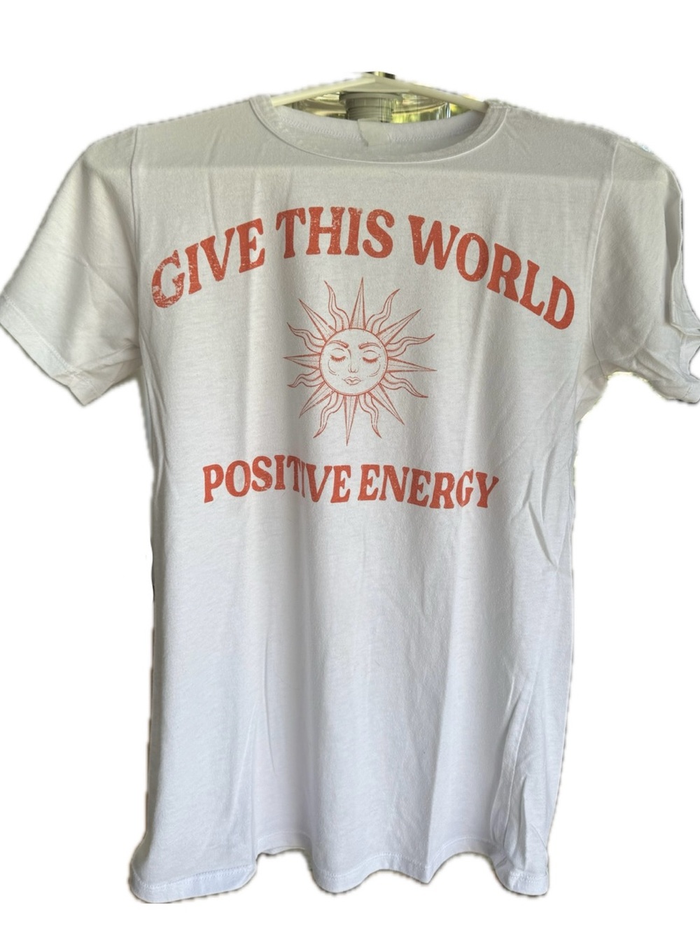 Sun T-Shirt - Give This World Positive Energy - White with Orange Print